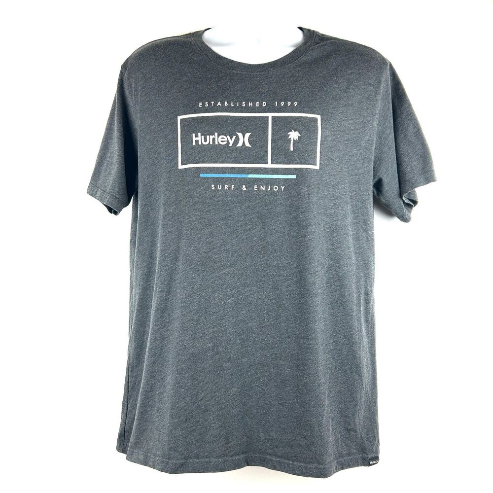 Hurley Logo Gray T Shirt  Short Sleeve Casual Crewneck Mens L Tee Surf & Enjoy